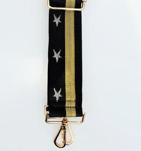 Bag Strap - Black with gold stripe and silver stars