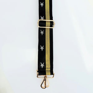 Bag Strap - Black with gold stripe and silver stars