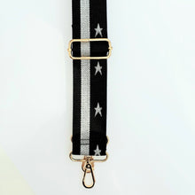 Load image into Gallery viewer, Bag Strap - Black with silver stripe and silver stars
