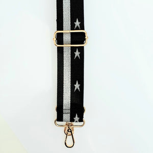 Bag Strap - Black with silver stripe and silver stars