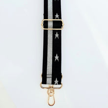 Load image into Gallery viewer, Bag Strap - Black with silver stripe and silver stars
