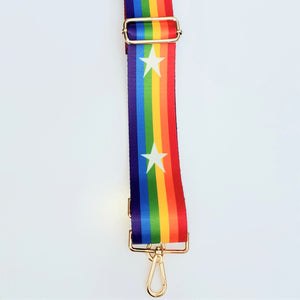 Bag Strap - Rainbow and white stars