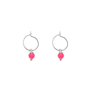 Hot Pink One Stone Earrings - Silver