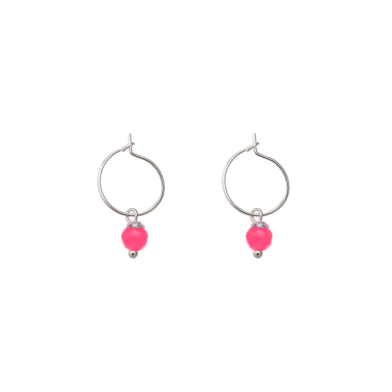 Hot Pink One Stone Earrings - Silver