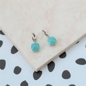 Huggie Hoops - Turquoise stone - Silver