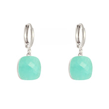 Load image into Gallery viewer, Huggie Hoops - Turquoise stone - Silver
